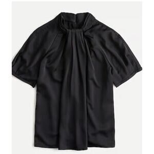 NEW J. Crew Women's Short-sleeve mockneck top in satin-backed crepe Black Sz MED